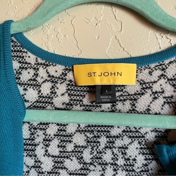 St. John Colorblock Leopard Zip Up Wool Blend Sweater Large Long Sleeve - Picture 4 of 6